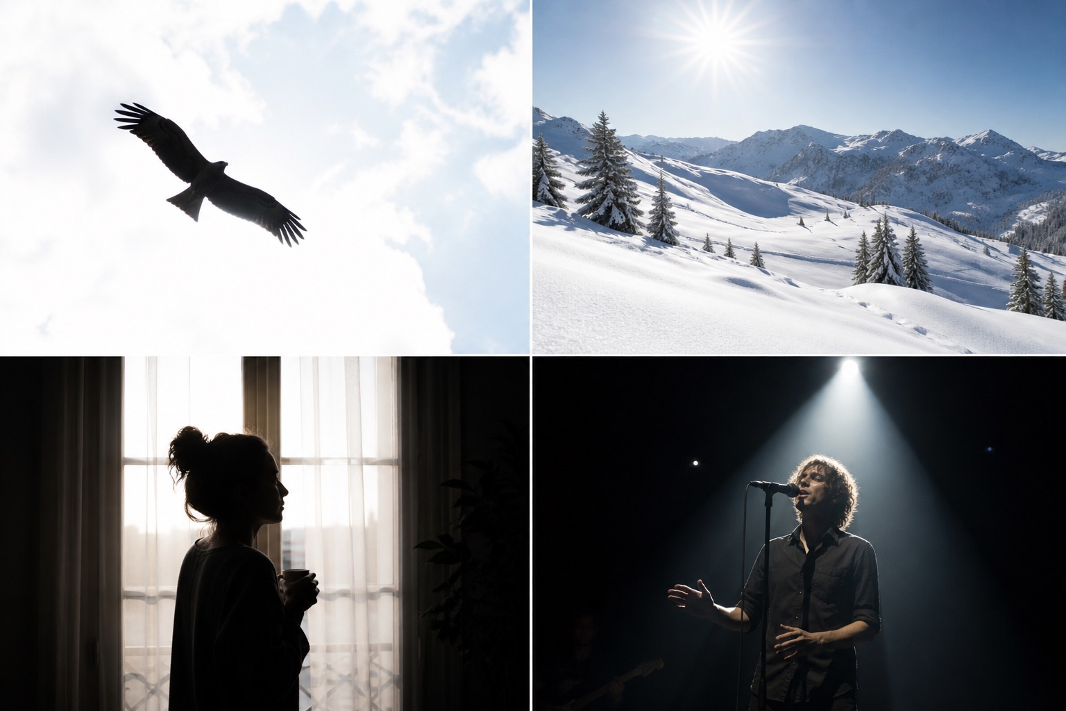 Vier moeilijke lichtsituaties: vogel tegen heldere lucht, sneeuw, tegenlicht en concertverlichting