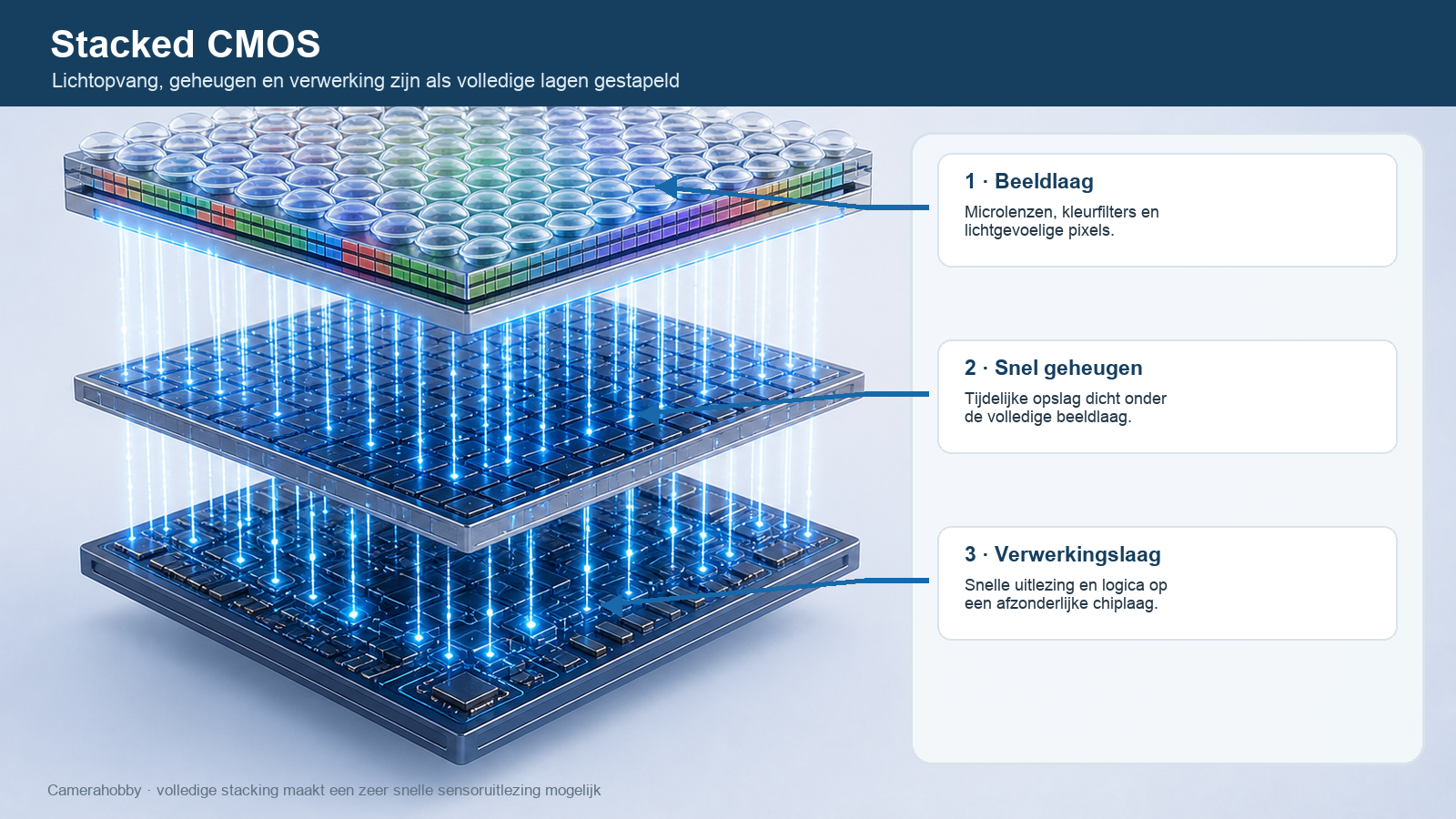 Opbouw van een stacked CMOS-sensor
